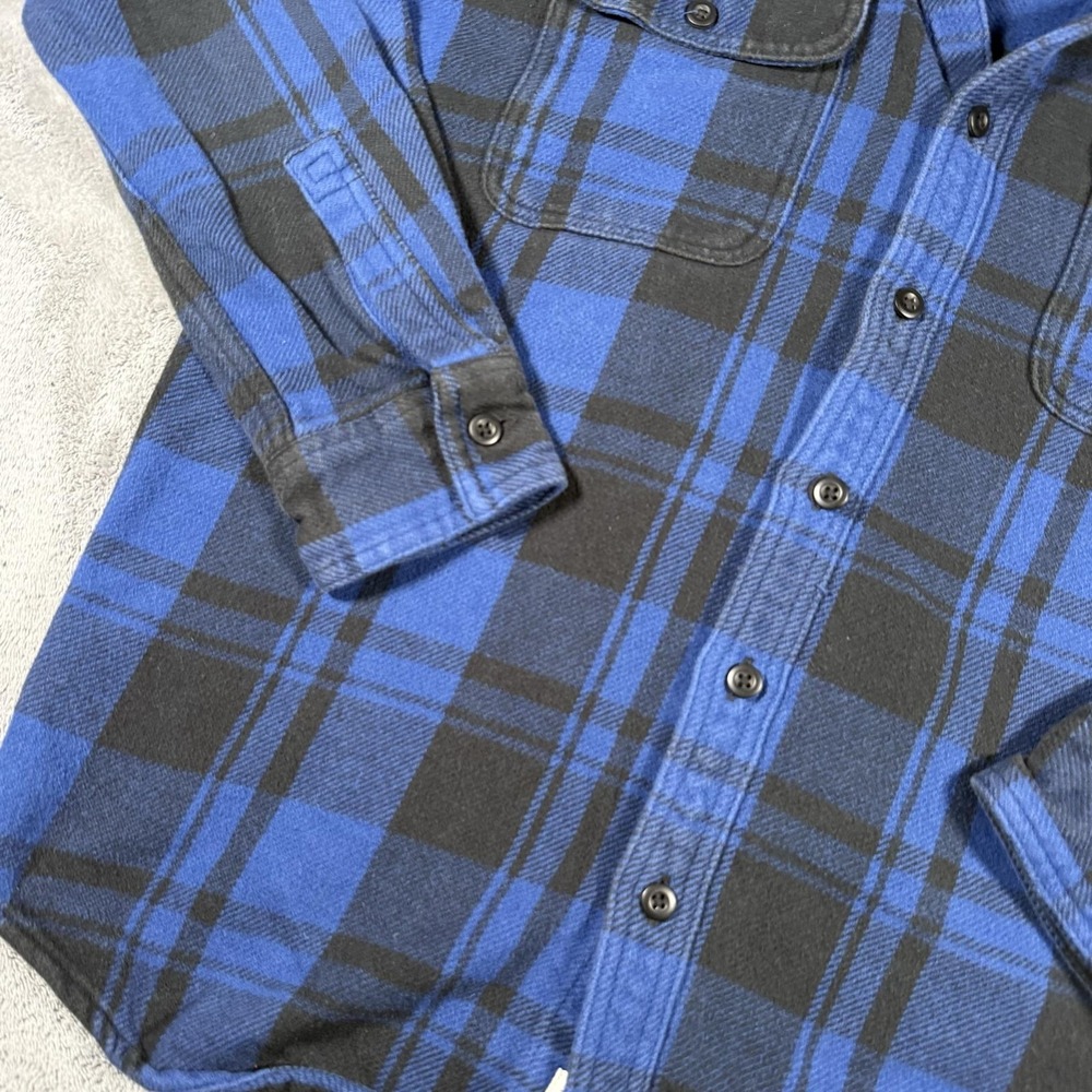 American Eagle Outfitters Flannel Shirt Mens Size M Blue Plaid Hooded Button Up - Picture 6 of 15